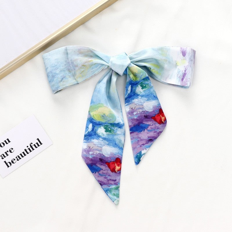 Vintage Elegant Oil Painting Long Silk Scarf