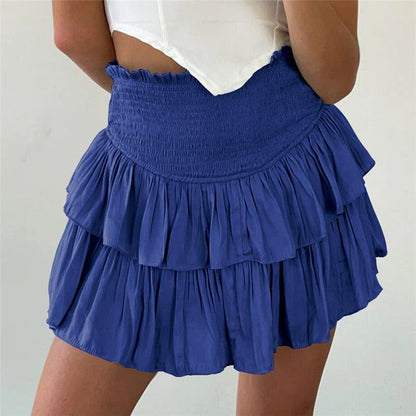 Stylish Solid Color Pleated Mini Skirt