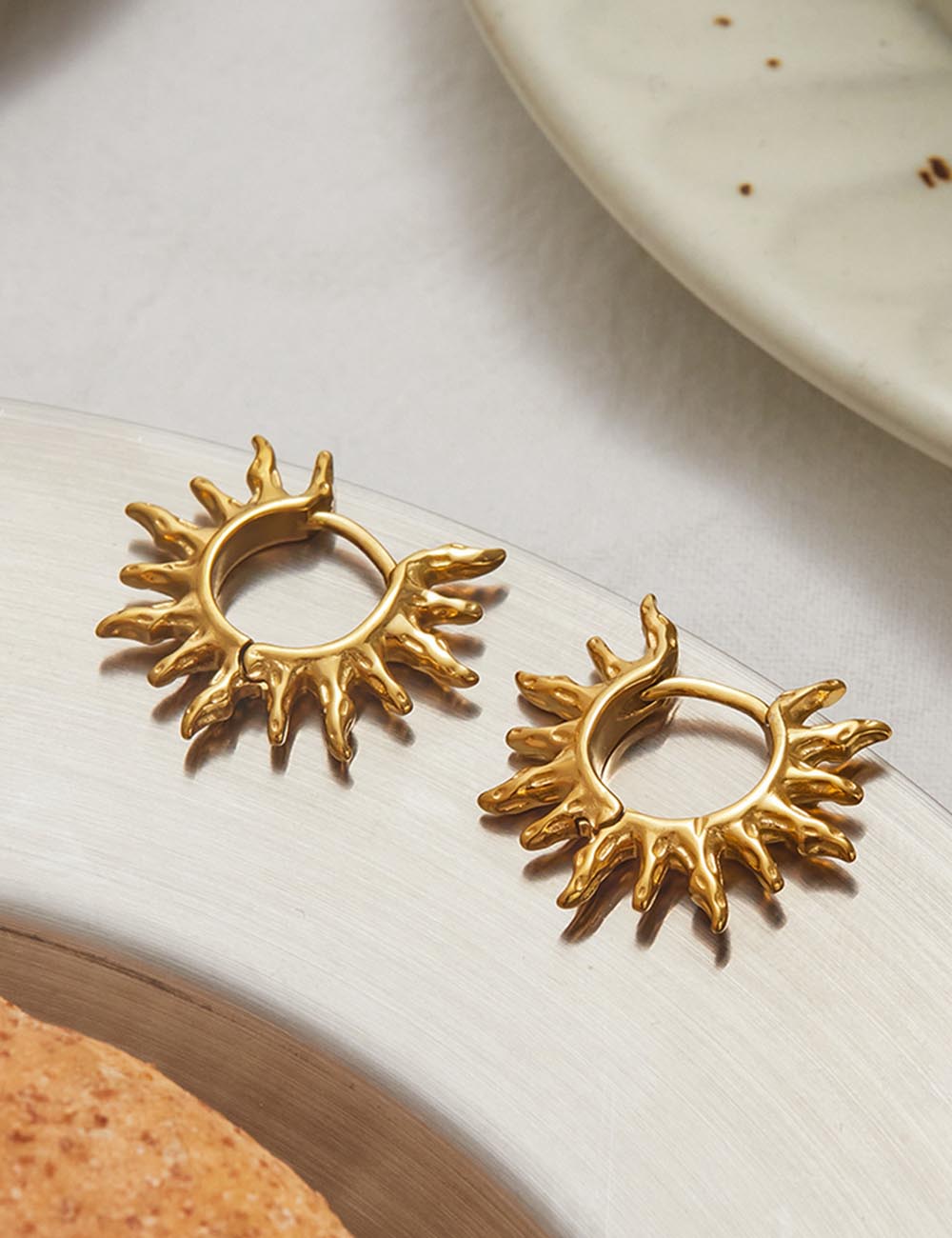 Trendy Gold Sunburst Hinged Hoop Earrings