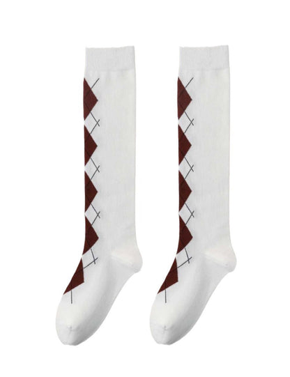 Minimalist Plaid Jacquard Cotton Calf Socks