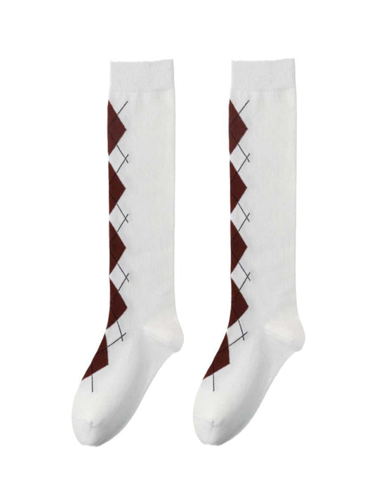 Minimalist Plaid Jacquard Cotton Calf Socks