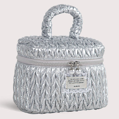 Silver Padded Large Capacity Make Up Bag