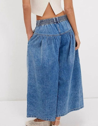 Buttons Midi Rise Wide Leg Jeans