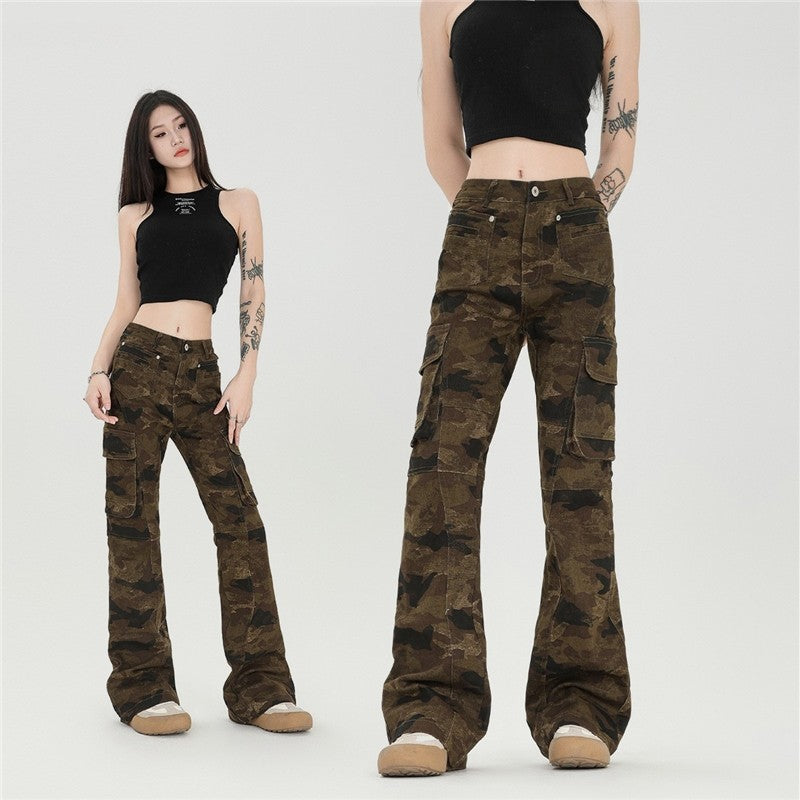 Slim Camouflage Cargo Flared Pants