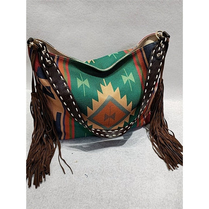 Ethnic Pattern Tassel Shoulder Bag