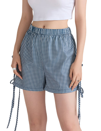 Plaid String Tie High Waist Shorts
