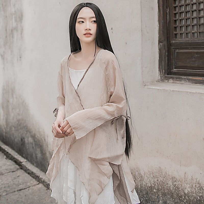 Irregular Plain Color Wrap Front Tie Cardigan