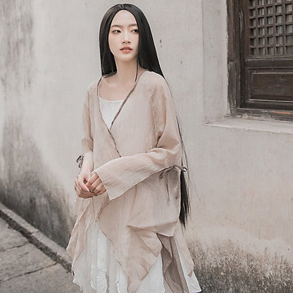 Irregular Plain Color Wrap Front Tie Cardigan