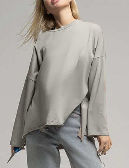 Solid Color Loose Side Split Knit Tops