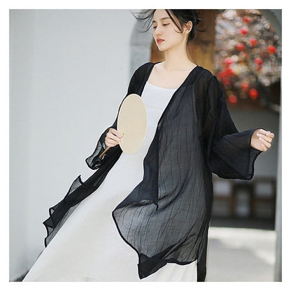 Solid Color Chiffon Long Sleeve Cardigan