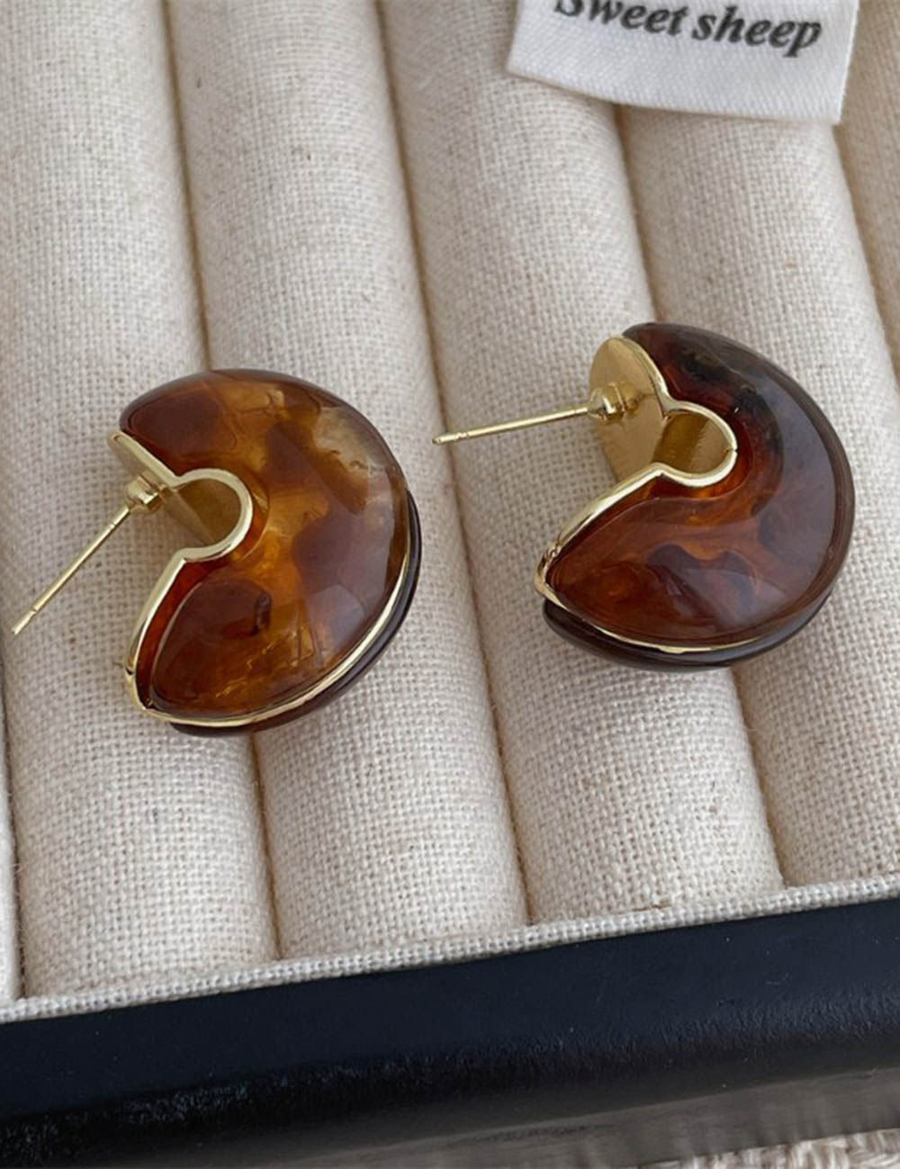 Simple C-Shape Stone Stud Earrings