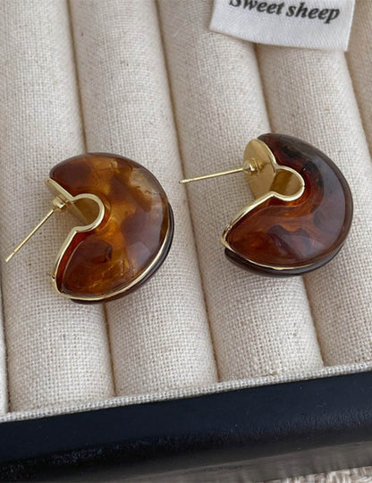 Simple C-Shape Stone Stud Earrings