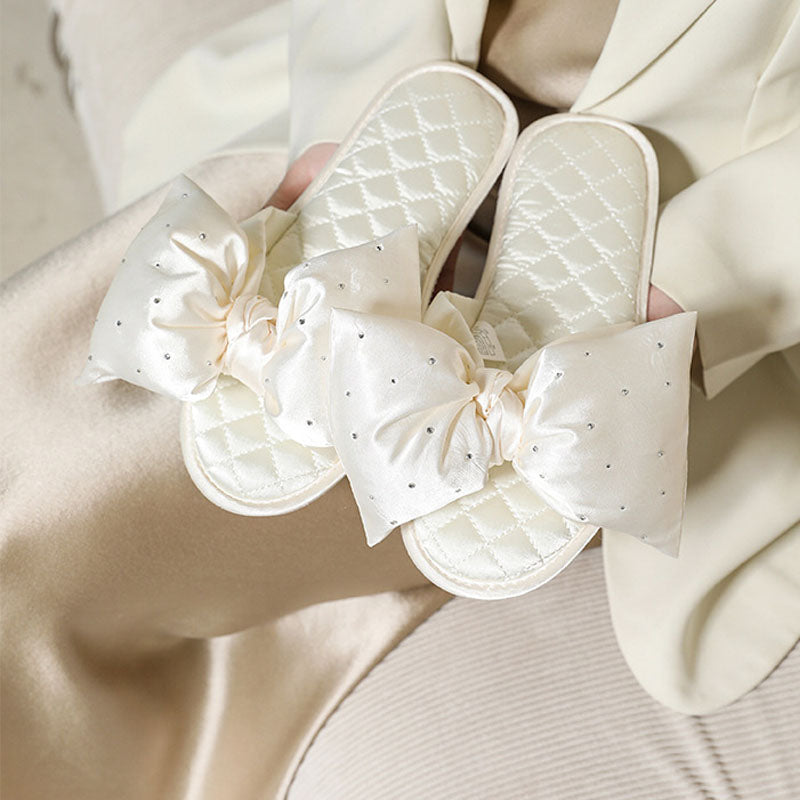 Rhinestone Bow Knot Solid Color Home Slippers