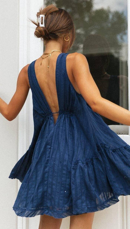 V-Neck String Tie Mini Dress