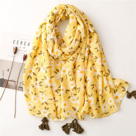 Fashion Flower Print Yellow Fresh Scarf
