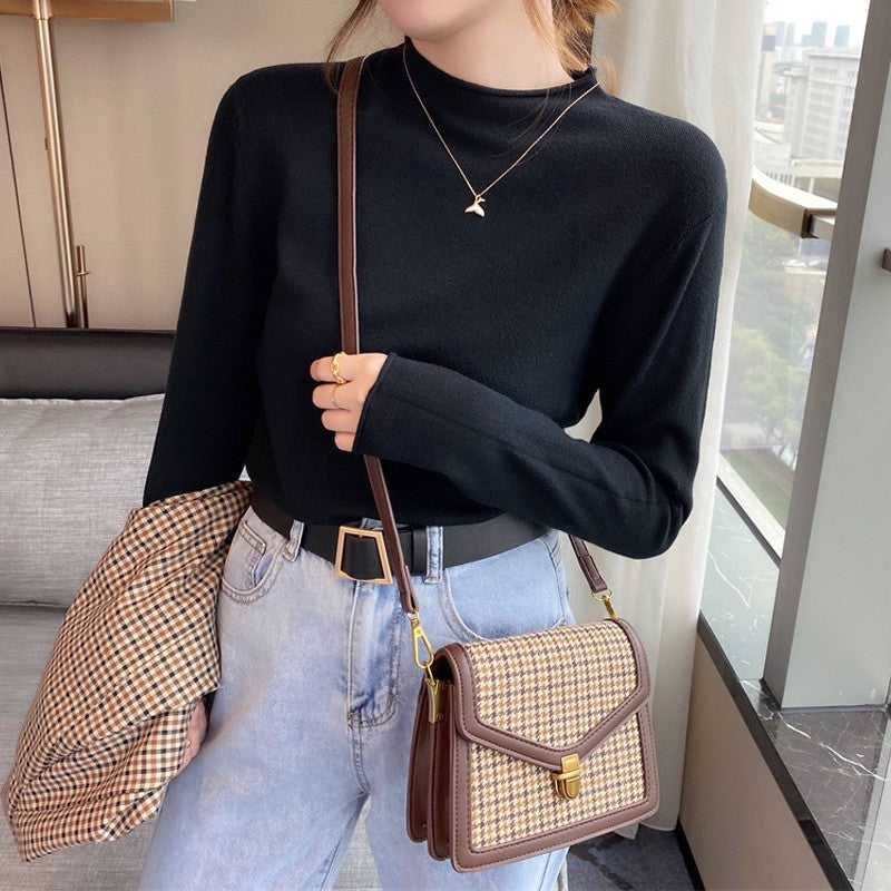 Solid Color Long Sleeve Half Turtleneck Thin Base Knitted Sweater