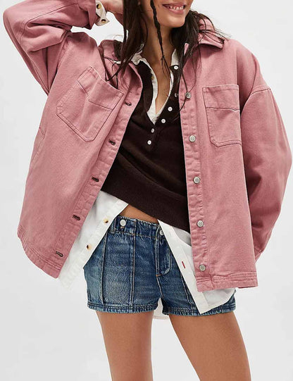 Trendy Solid Color Side Slit Denim Jacket