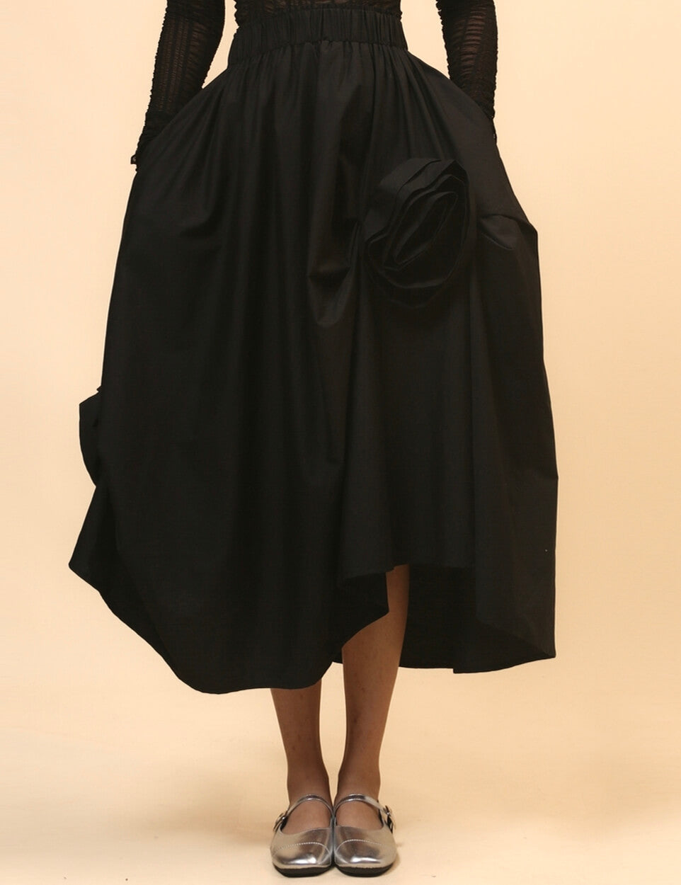 Irregular Hem Flower Decoration Midi Skirt