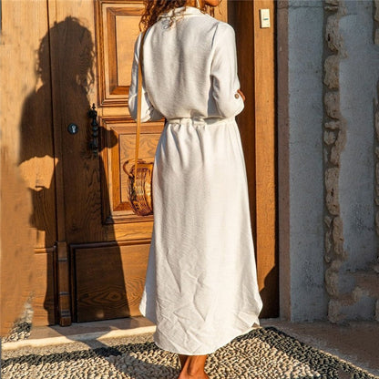 Long Sleeve Tie Button Dress