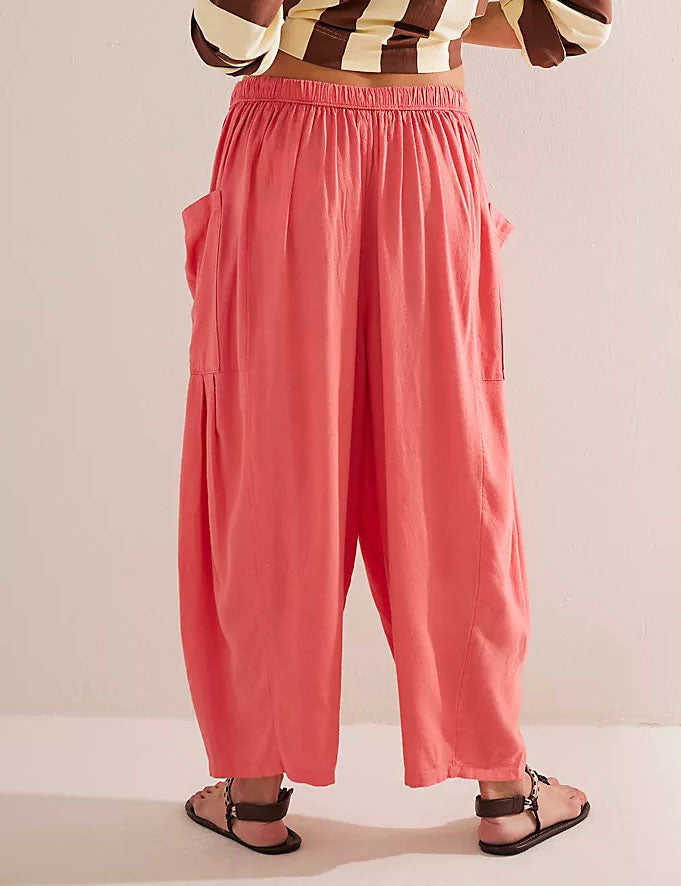Solid Color String Elastic Waist Loose Pants