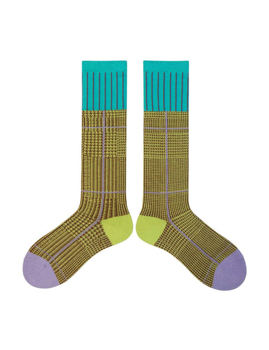Vintage Plaid Color Block Calf Socks