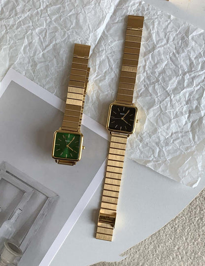 Square Dial Bamboo Link Bracelet Quartz Watch