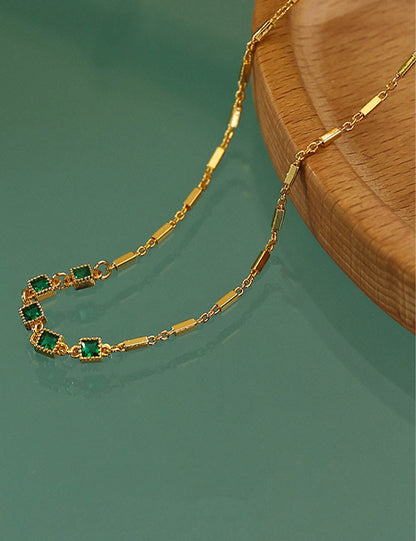 Retro Gold Plated Emerald Zircon Necklace