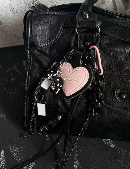 Cool Color Block Heart Keychain Bag Charm