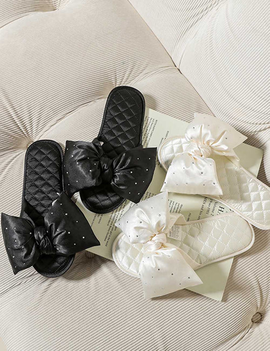 Rhinestone Bow Knot Solid Color Home Slippers