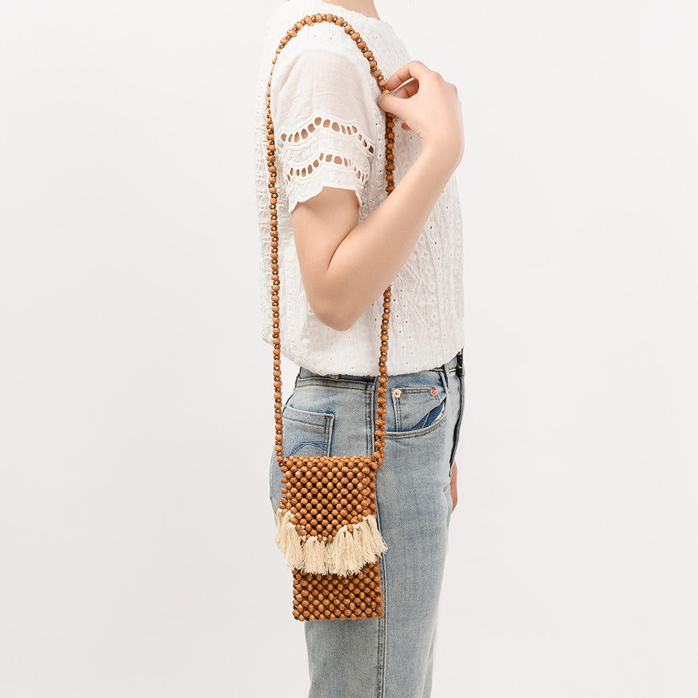 Tassel Hollow Out Beaded Shoulder Bag