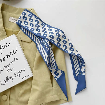 Vintage Printed Slim Hair Silky Scarf