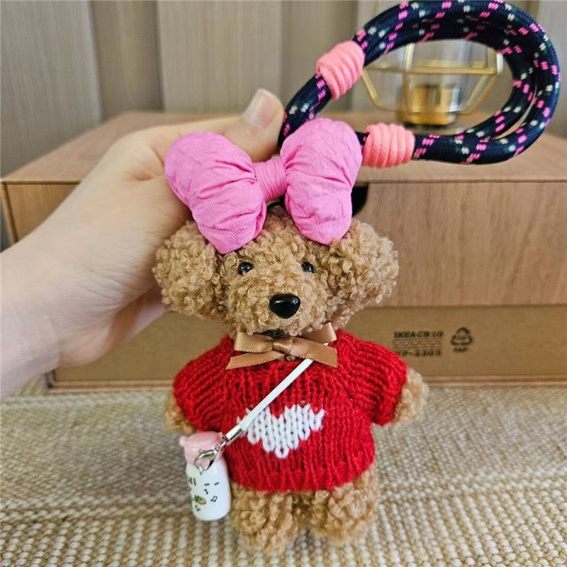 Cute Teddy Bear Keychain With Water Bottle Holder