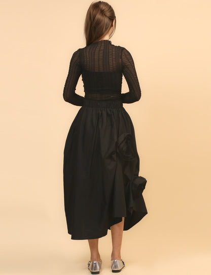 Irregular Hem Flower Decoration Midi Skirt