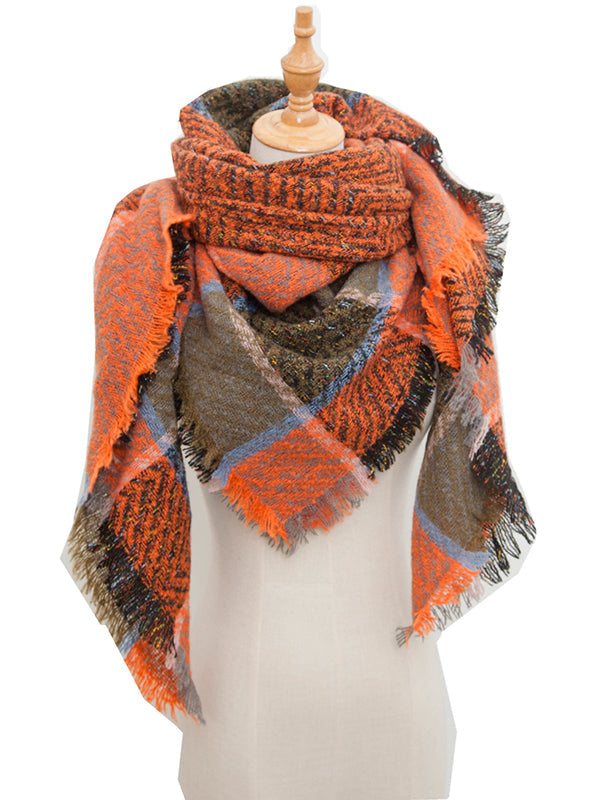 Triangle Fringed Keep Warm Plaid Shawl&Scarf