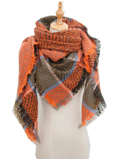 Triangle Fringed Keep Warm Plaid Shawl&Scarf