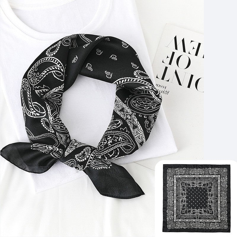 Vintage Double-Sided Printed Square Silk Imitation Scarf