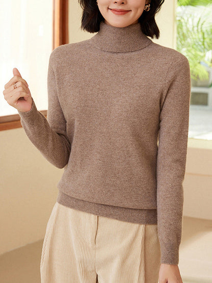 Long Sleeves Skinny Solid Color Split-Joint High Neck Sweater Tops