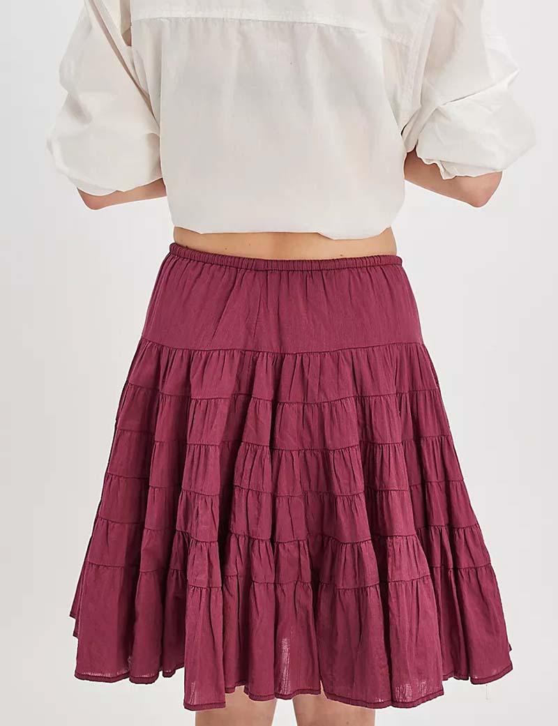 Solid Color Puffy String Midi Skirt