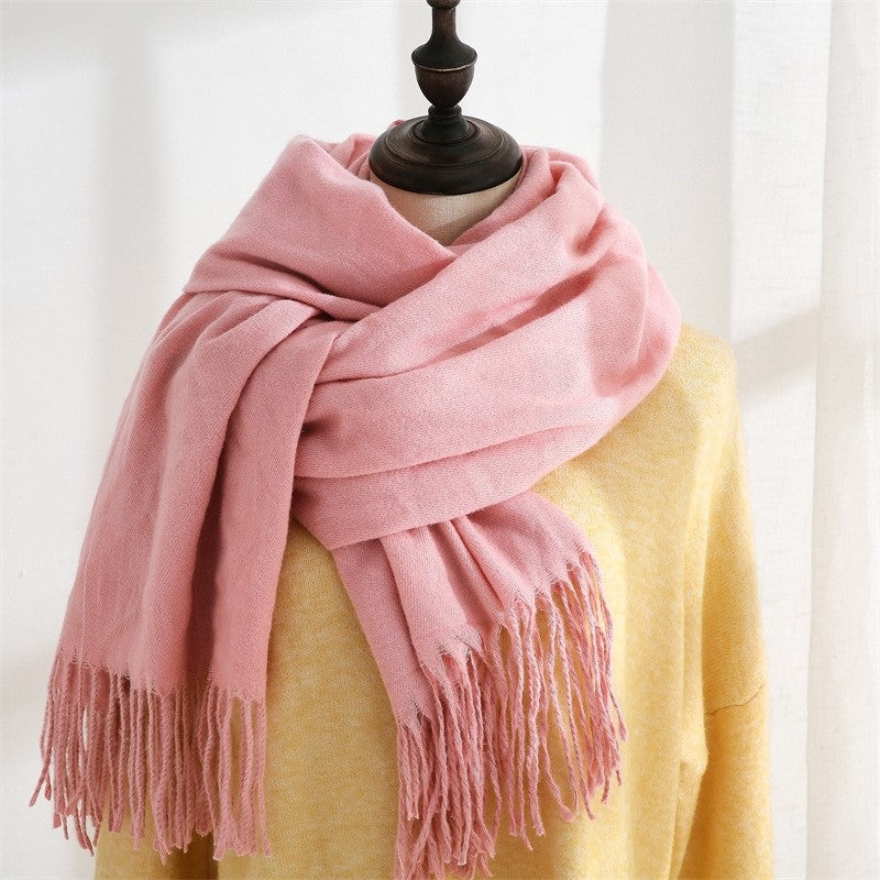 Solid Color Imitated Cashmere Tasseled Shawl Scarf