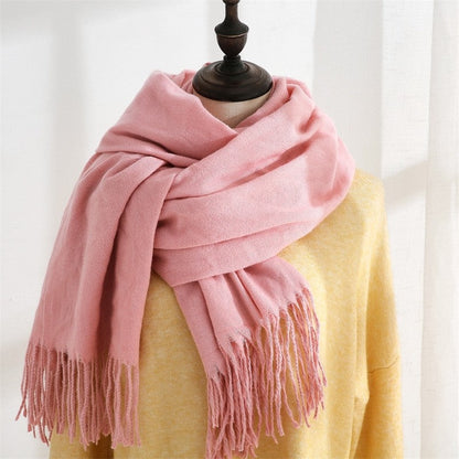 Solid Color Imitated Cashmere Tasseled Shawl Scarf
