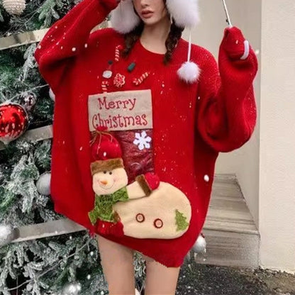 Christmas Red Knit Sweater Socks Snowman Doll
