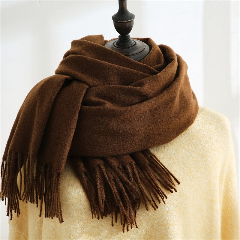 Solid Color Imitated Cashmere Tasseled Shawl Scarf