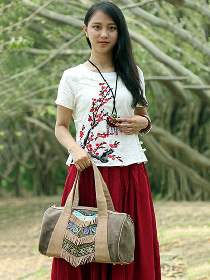 Khaki Tassels Emboridered Tote Bag