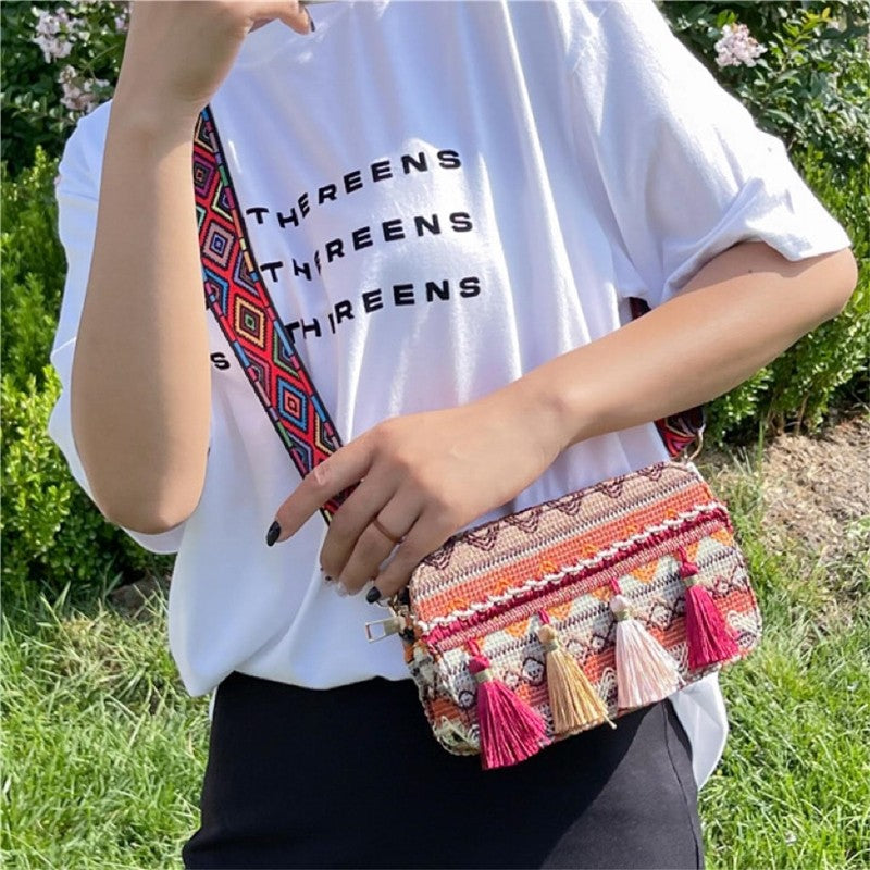 Casual Print Wear-Resisting Classic Tasseled Square Bag