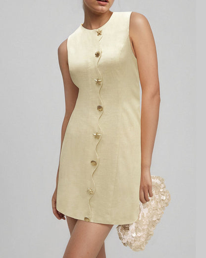 Slim Metal Buttons Sleeveless Mini Dress