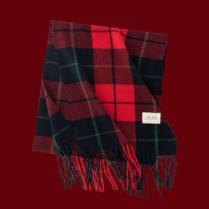 Retro Soft Wool Checkered Fringed Winter Scarf