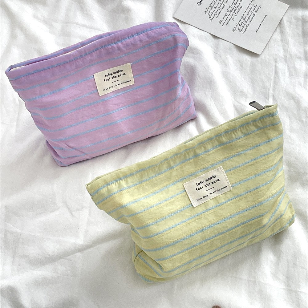 Striped Color Block Large Capacity Make Up Bag