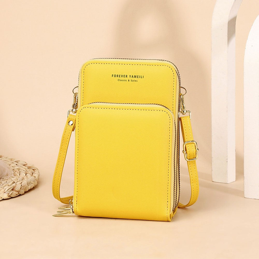 PU Leather Solid Color Large Capacity Multifunctional Purse One   Shoulder Crossbody Cell Phone Bag