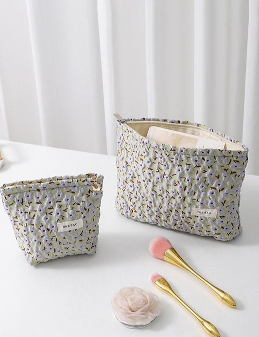 Color Block Flower Jacquard Makeup Bag