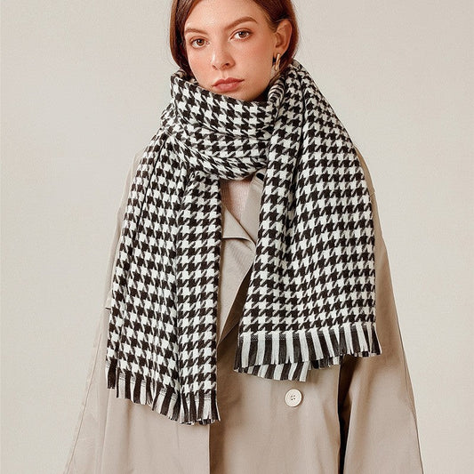 Winter Thick Houndstooth Tassel Shawl Scarf